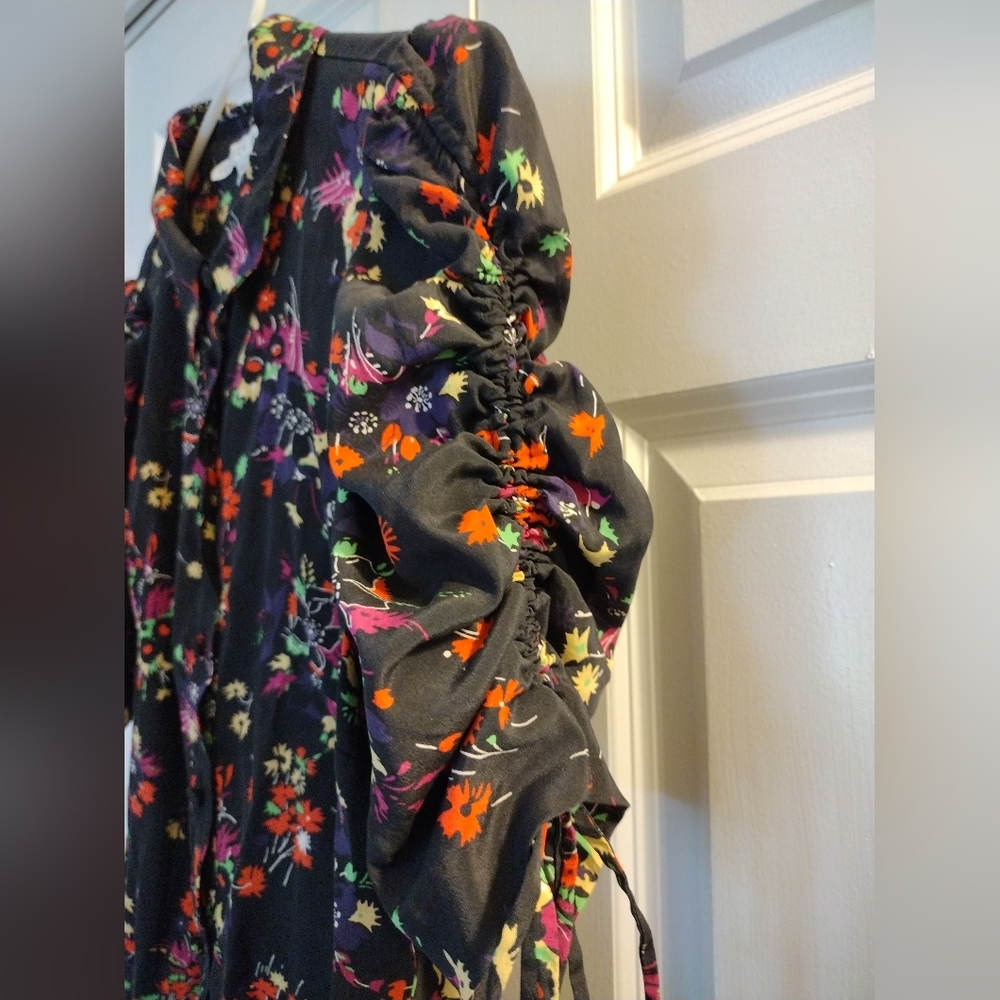 Veronica Beard Carmine sz 6 Silk Black Floral Puff Sleeve Blouse - Picture 7 of 11